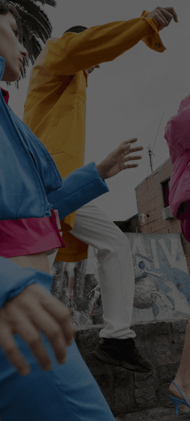 Fashion-clad students walking together outdoors