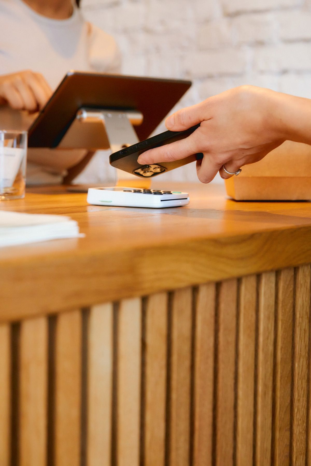 Paying by phone at a campus counter